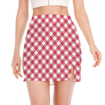 Cardinal Red And White Gingham Print Side Slit Mini Skirt