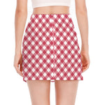 Cardinal Red And White Gingham Print Side Slit Mini Skirt