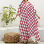 Cardinal Red And White Gingham Print Silk V-Neck Kaftan Dress