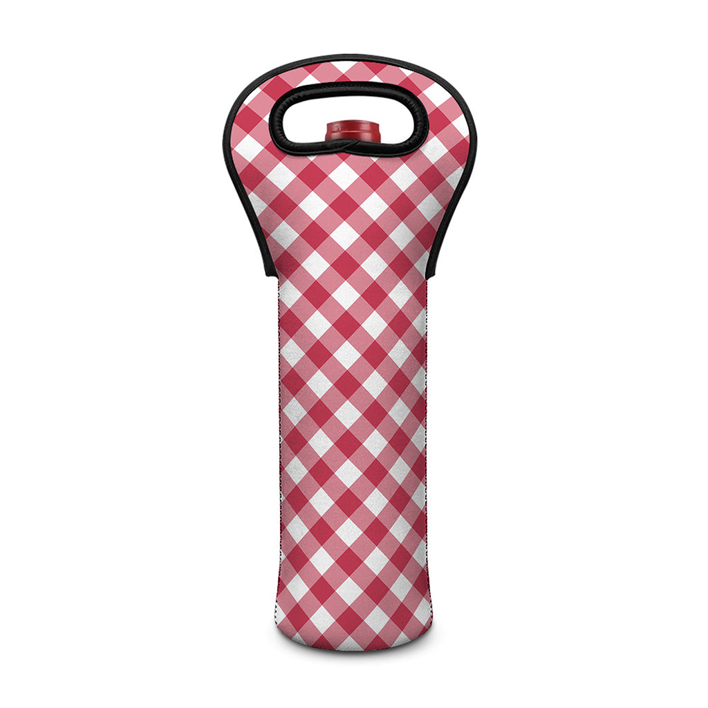 Cardinal Red And White Gingham Print Single Neoprene Wine Tote