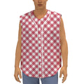 Cardinal Red And White Gingham Print Sleeveless Baseball Jersey