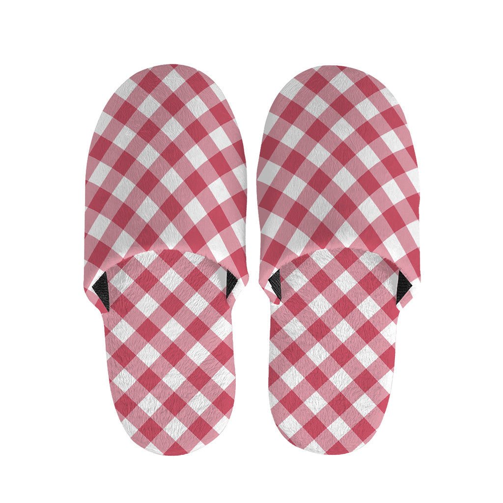 Cardinal Red And White Gingham Print Slippers