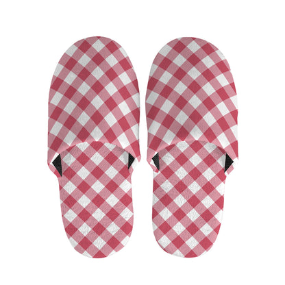 Cardinal Red And White Gingham Print Slippers