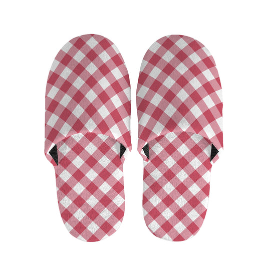 Cardinal Red And White Gingham Print Slippers