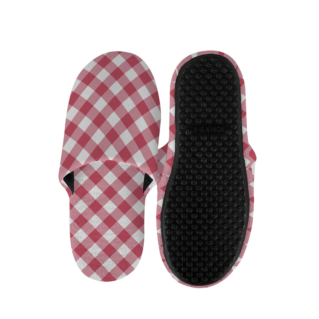 Cardinal Red And White Gingham Print Slippers