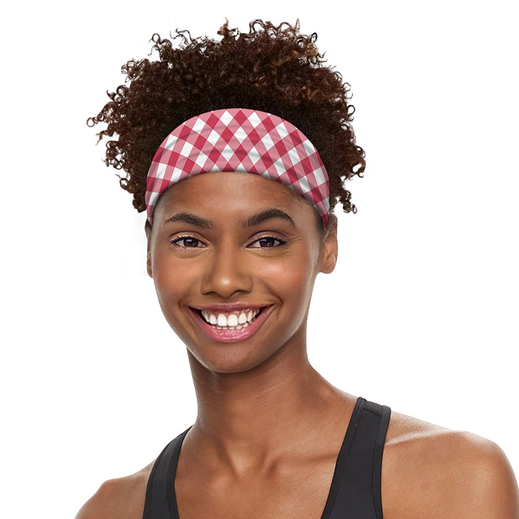 Cardinal Red And White Gingham Print Sports Headband