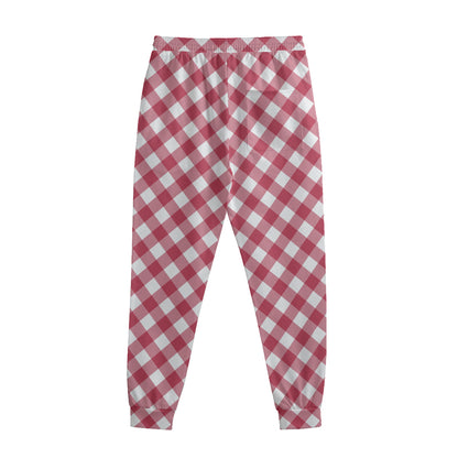 Cardinal Red And White Gingham Print Sweatpants