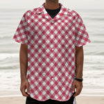 Cardinal Red And White Gingham Print Textured Short Sleeve Shirt