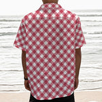 Cardinal Red And White Gingham Print Textured Short Sleeve Shirt