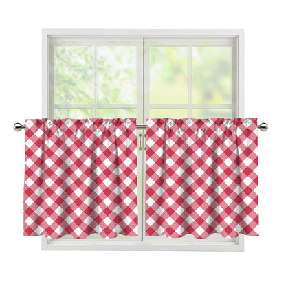 Cardinal Red And White Gingham Print Tier Curtains