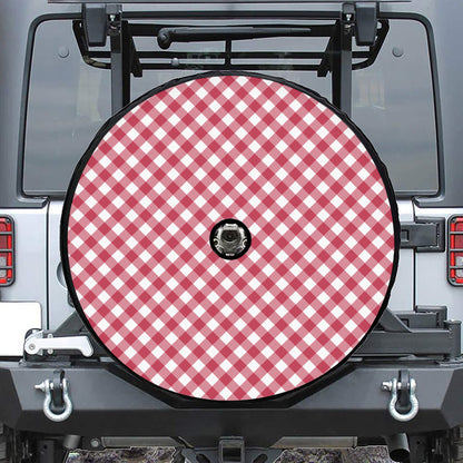 Cardinal Red And White Gingham Print Tire Cover With Camera Hole
