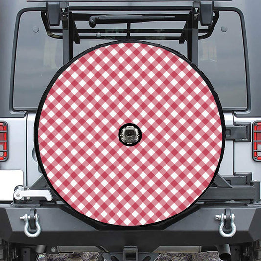Cardinal Red And White Gingham Print Tire Cover With Camera Hole