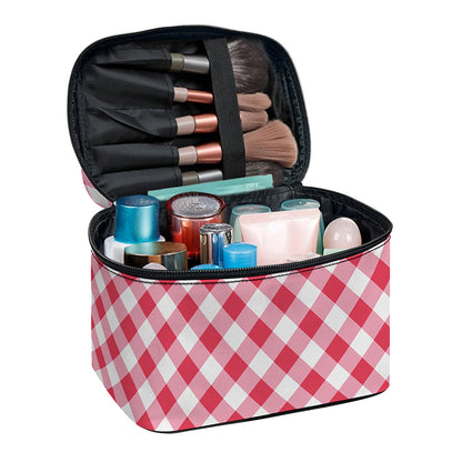 Cardinal Red And White Gingham Print Travel Makeup Bag