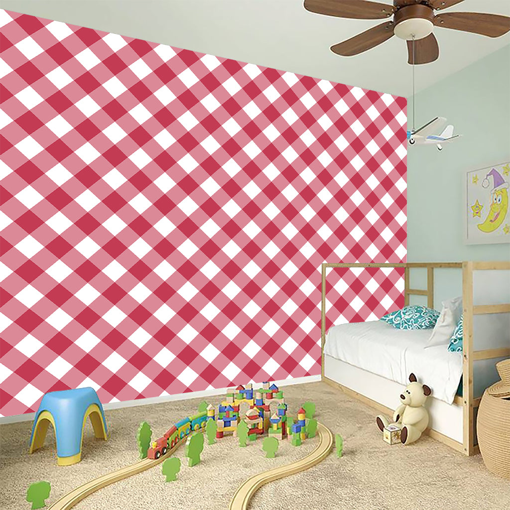 Cardinal Red And White Gingham Print Wall Sticker