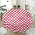 Cardinal Red And White Gingham Print Waterproof Round Tablecloth