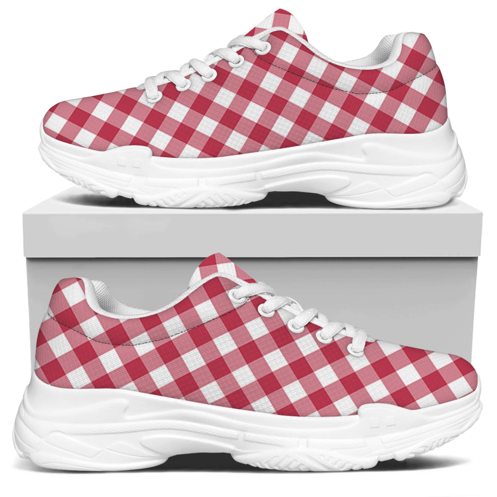 Cardinal Red And White Gingham Print White Chunky Shoes