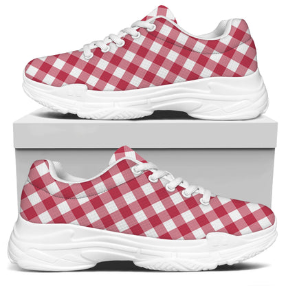 Cardinal Red And White Gingham Print White Chunky Shoes