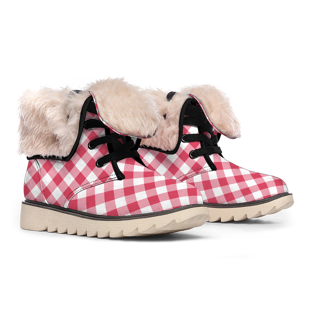 Cardinal Red And White Gingham Print Winter Boots