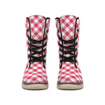 Cardinal Red And White Gingham Print Winter Boots