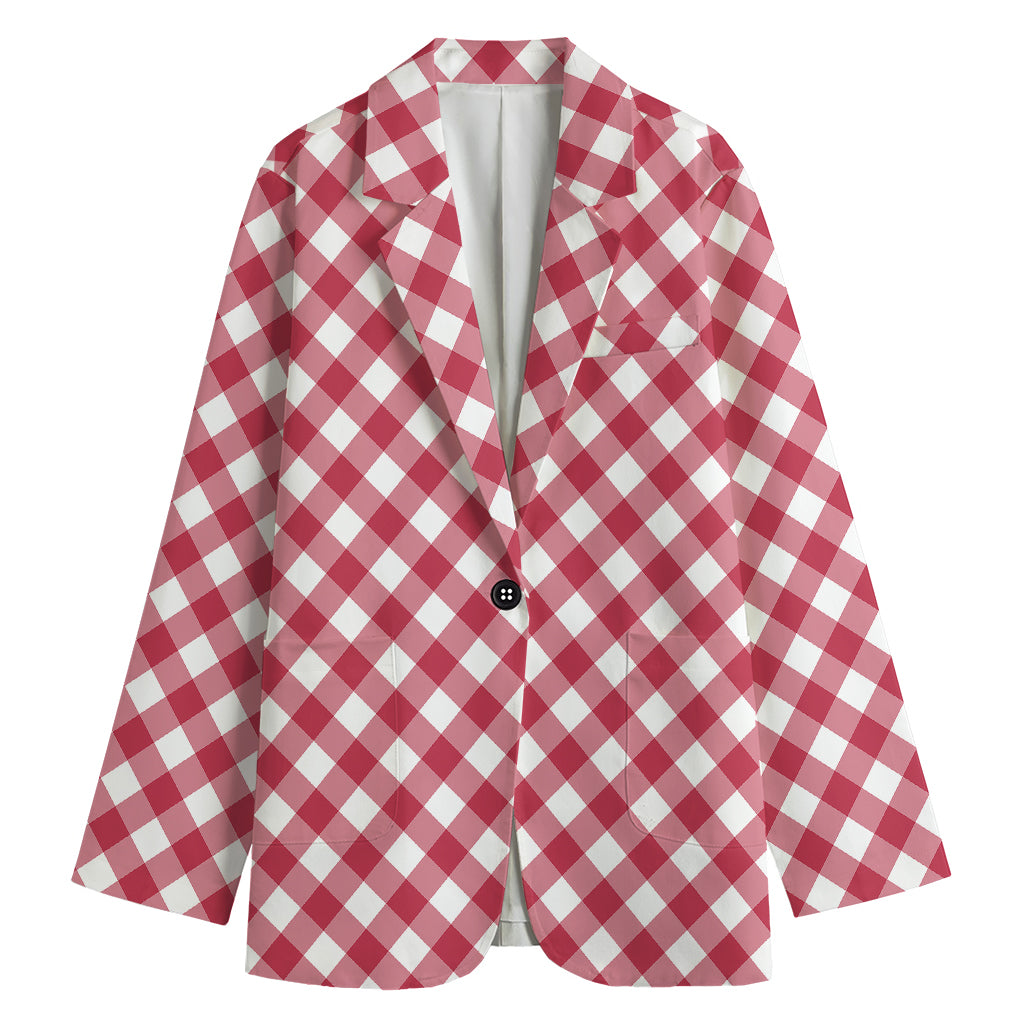 Cardinal Red And White Gingham Print Women's Blazer