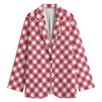 Cardinal Red And White Gingham Print Women's Blazer