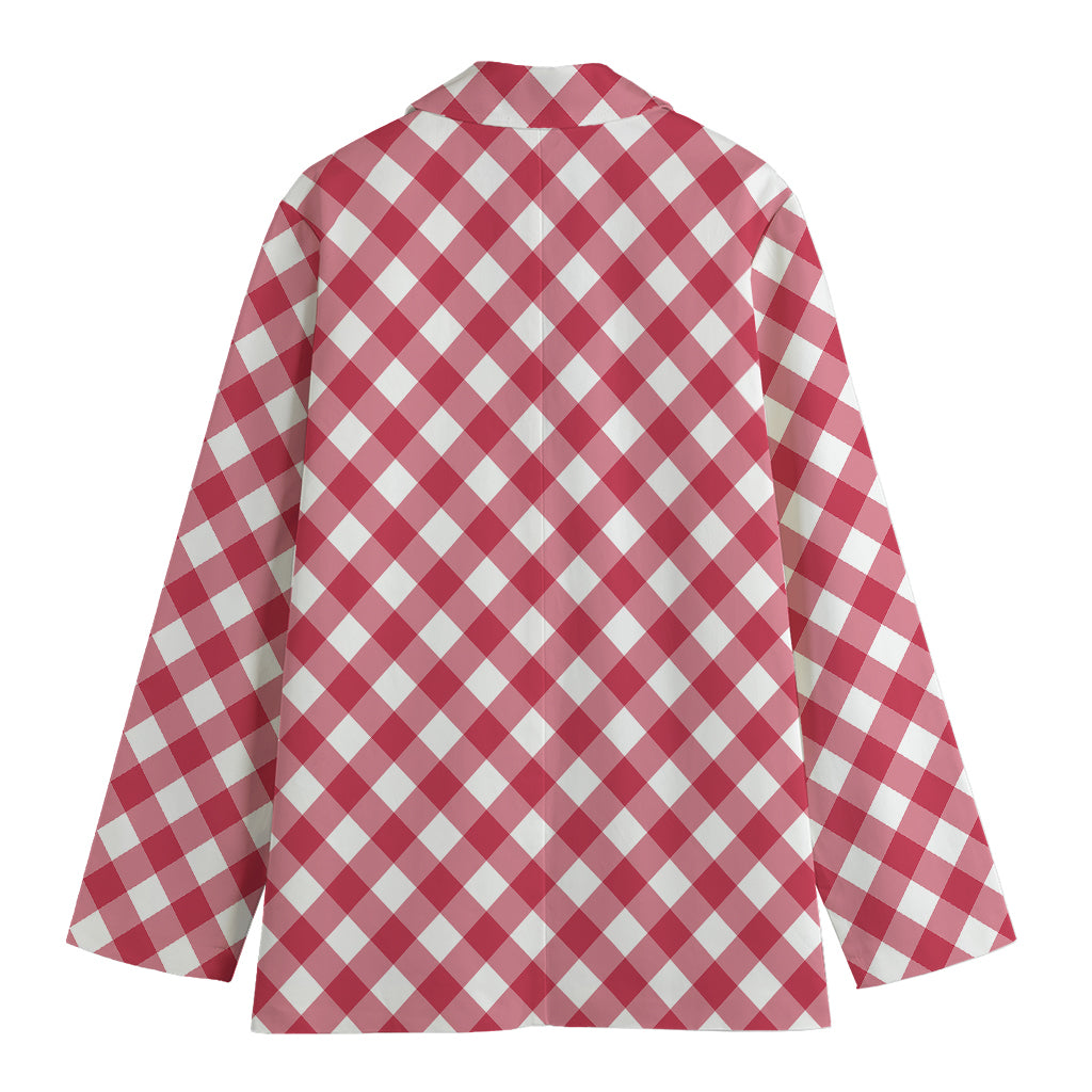 Cardinal Red And White Gingham Print Women's Cotton Blazer