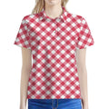 Cardinal Red And White Gingham Print Women's Polo Shirt