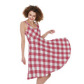 Cardinal Red And White Gingham Print Sleeveless Knee Length Dress