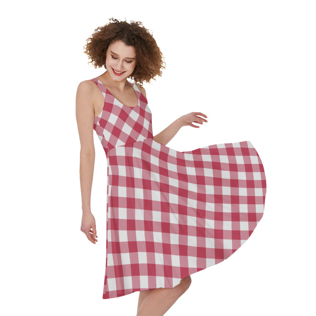 Cardinal Red And White Gingham Print Women's Sleeveless Dress