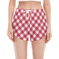 Cardinal Red And White Gingham Print Women's Split Running Shorts