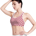 Cardinal Red And White Gingham Print Women's Sports Bra