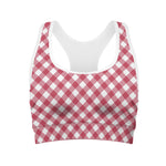 Cardinal Red And White Gingham Print Women's Sports Bra