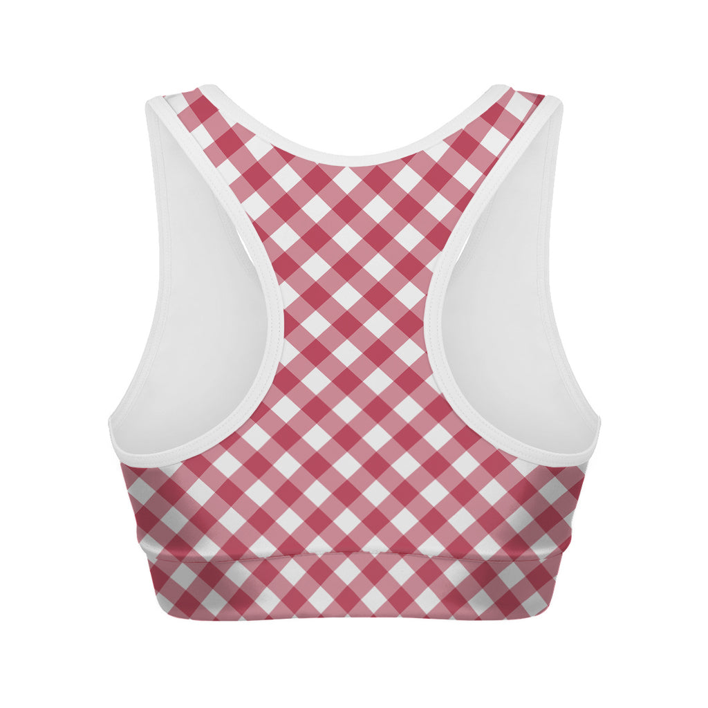 Cardinal Red And White Gingham Print Women's Sports Bra