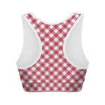 Cardinal Red And White Gingham Print Women's Sports Bra