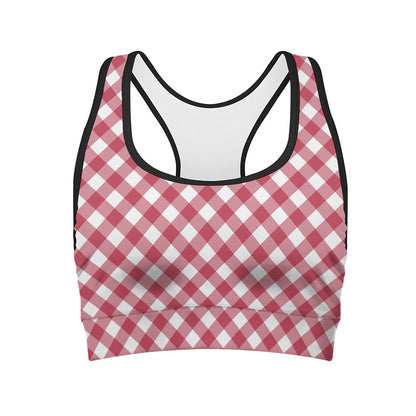 Cardinal Red And White Gingham Print Women's Sports Bra