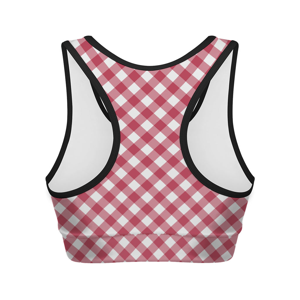 Cardinal Red And White Gingham Print Women's Sports Bra