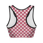 Cardinal Red And White Gingham Print Women's Sports Bra