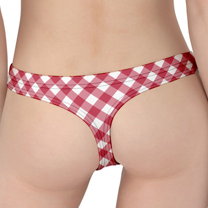 Cardinal Red And White Gingham Print Women's Thong