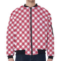 Cardinal Red And White Gingham Print Zip Sleeve Bomber Jacket