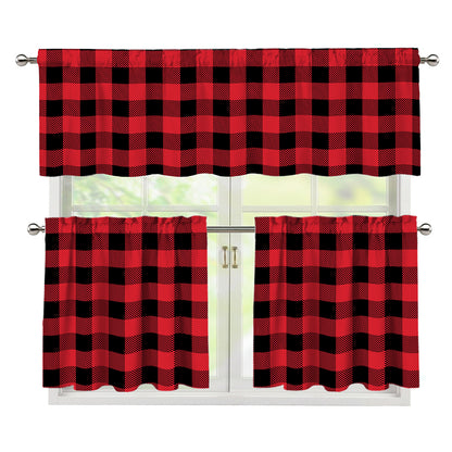 Cardinal Red Buffalo Check Pattern Print 3 Piece Kitchen Curtains