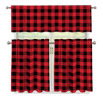 Cardinal Red Buffalo Check Pattern Print 3 Piece Kitchen Curtains