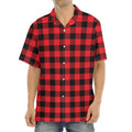 Cardinal Red Buffalo Check Pattern Print Aloha Shirt
