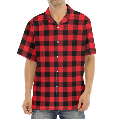 Cardinal Red Buffalo Check Pattern Print Aloha Shirt