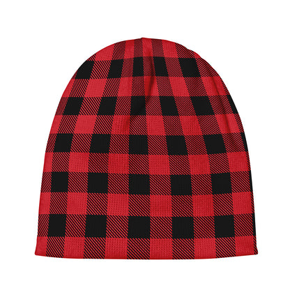 Cardinal Red Buffalo Check Pattern Print Beanie