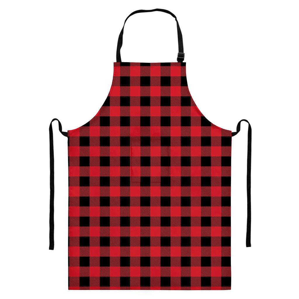 Cardinal Red Buffalo Check Pattern Print Bib Apron With Pocket