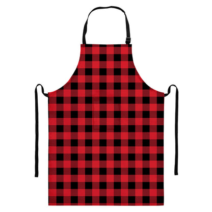 Cardinal Red Buffalo Check Pattern Print Bib Apron With Pocket