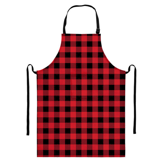 Cardinal Red Buffalo Check Pattern Print Bib Apron With Pocket