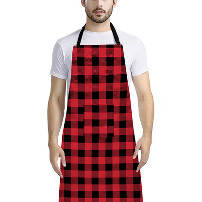 Cardinal Red Buffalo Check Pattern Print Bib Apron With Pocket
