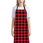Cardinal Red Buffalo Check Pattern Print Bib Apron With Pocket