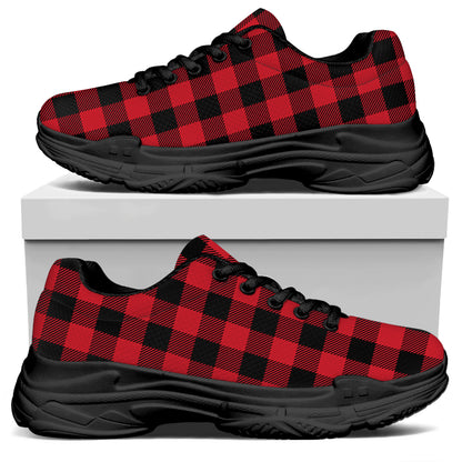 Cardinal Red Buffalo Check Pattern Print Black Chunky Shoes
